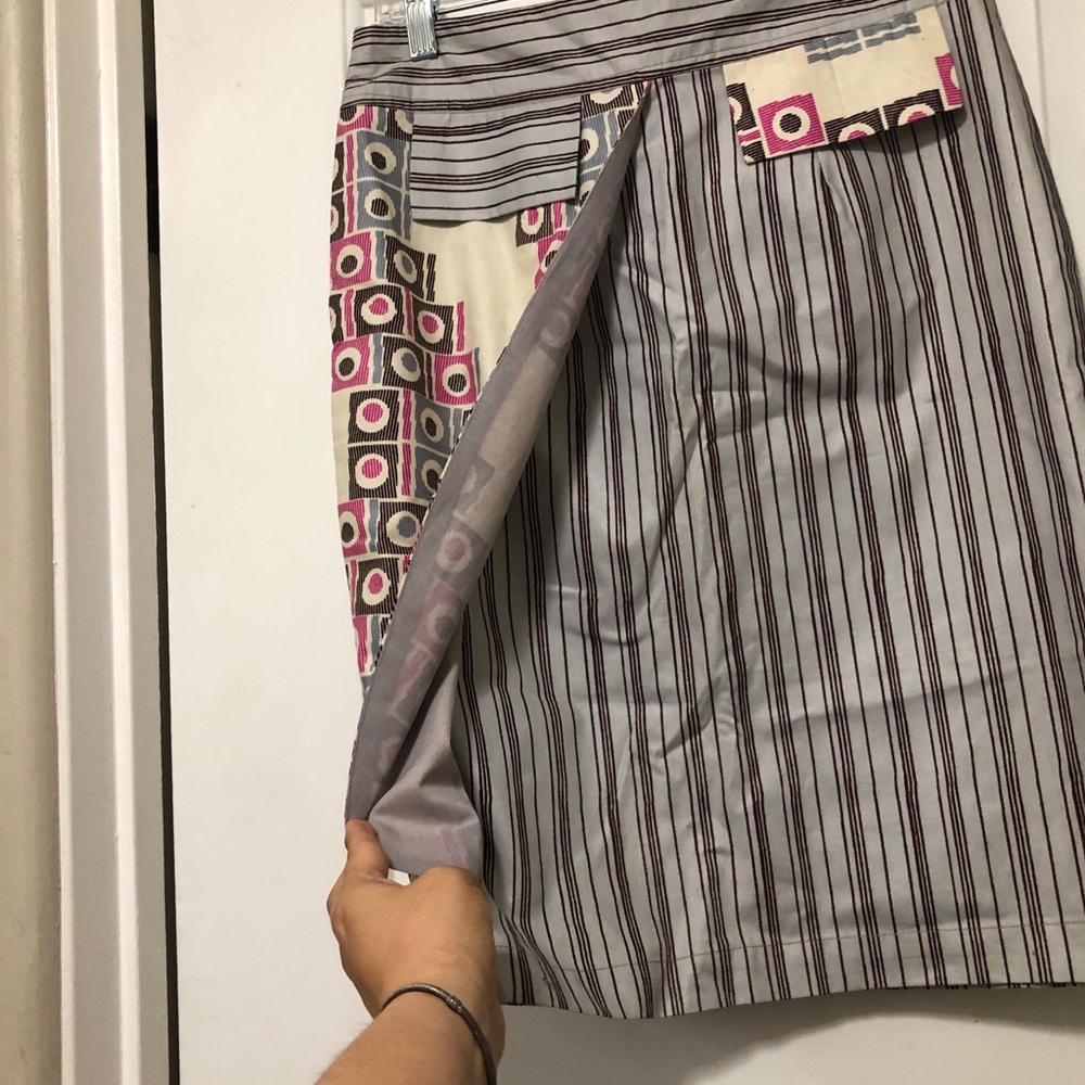 Woodin African  Striped Midi Skirt with Pink Geometric Accent Size 10 NWT - Picture 3 of 9
